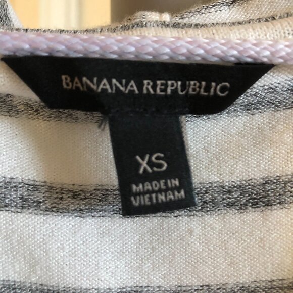 Banana Republic Hoodie Stripe Sweatshirt Kangaroo Pocket White & Grey Pullover - Picture 4 of 15